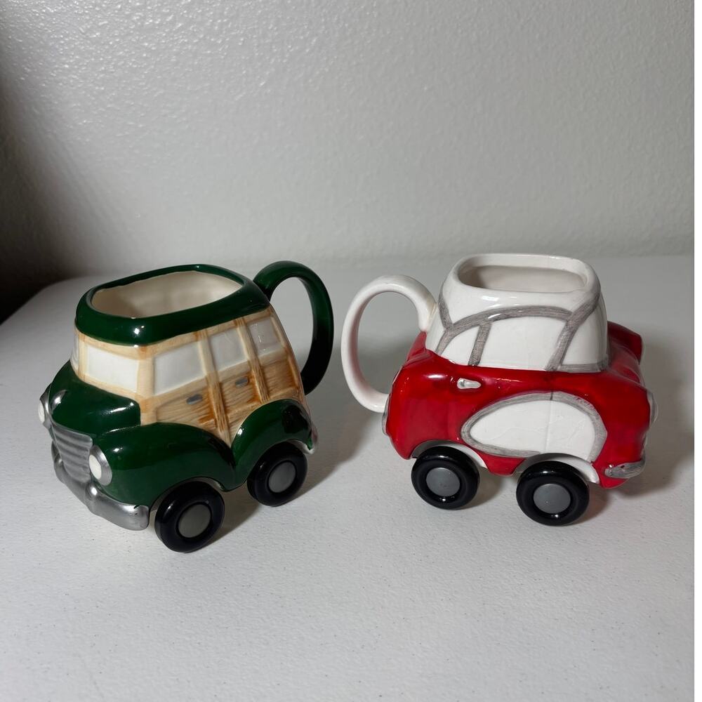 Vintage Applause *FLAWED* Set of 2 Wheelees Mugs Rolling Ceramic Cars 80s/90s